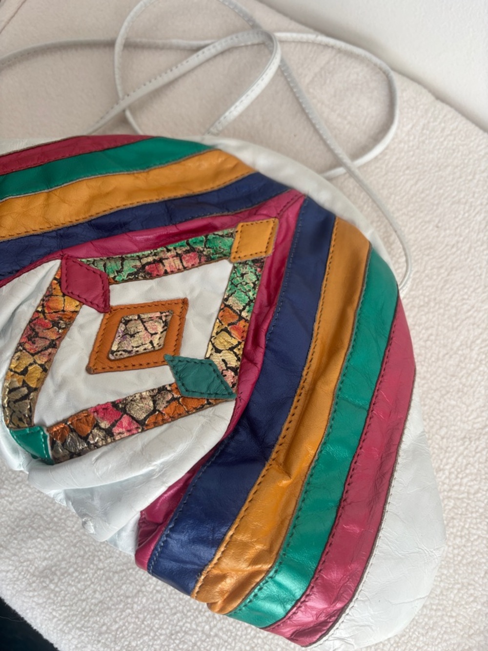 Vintage | 1980’s Samir Colorblock Multicolor Patchwork Leather Handbag - Picture 4 of 10